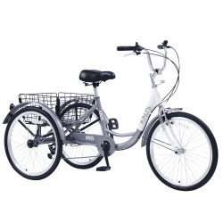 Adult Tricycle Trikes; 3-Wheel Bikes; 24 Inch Wheels 7 Speed Cruiser Bicycles with Large Shopping Basket for Women and Men