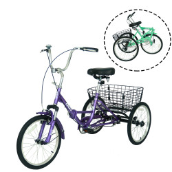 Adult Folding Tricycle ; Foldable 20 inch 3 Wheel Bikes; Single Speed Portable Cruiser Bicycles with Shopping Basket for Seniors; Women; Men